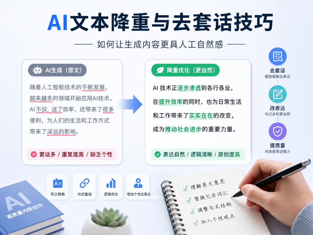 AI文本降重与去套话技巧：如何让生成内容更具人工自然感