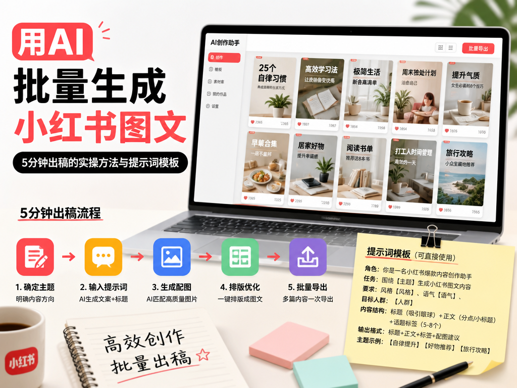 aicg-7734-1790609062.png 用AI批量生成小红书图文:5分钟出稿的实操方法与提示词模板