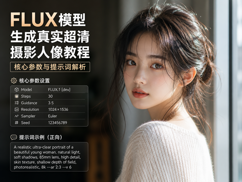 FLUX模型生成真实超清摄影人像教程：核心参数与提示词解析