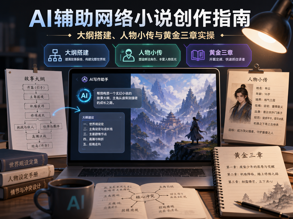aicg-3825-1791025160.png AI辅助网络小说创作指南:大纲搭建、人物小传与黄金三章实操